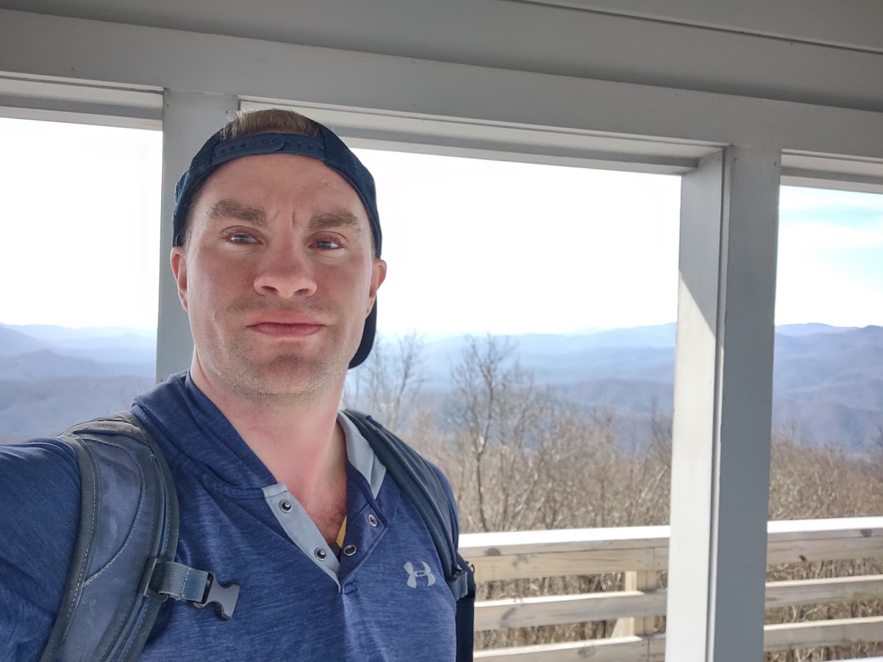 A selfie from the Rich Mountain Fire Tower.